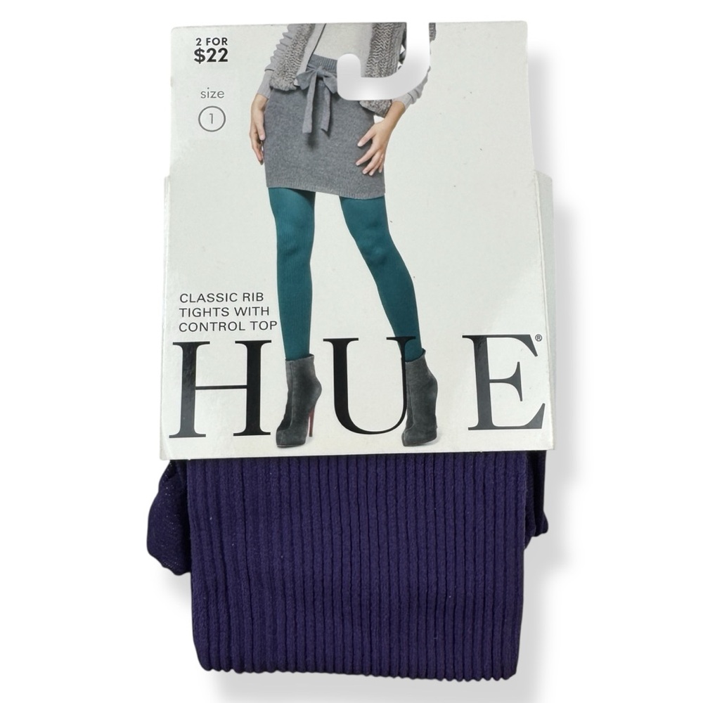 HUE Classic Rib Tights with Control Top‎ Aubergine Purple Size 1 70 Denier NEW